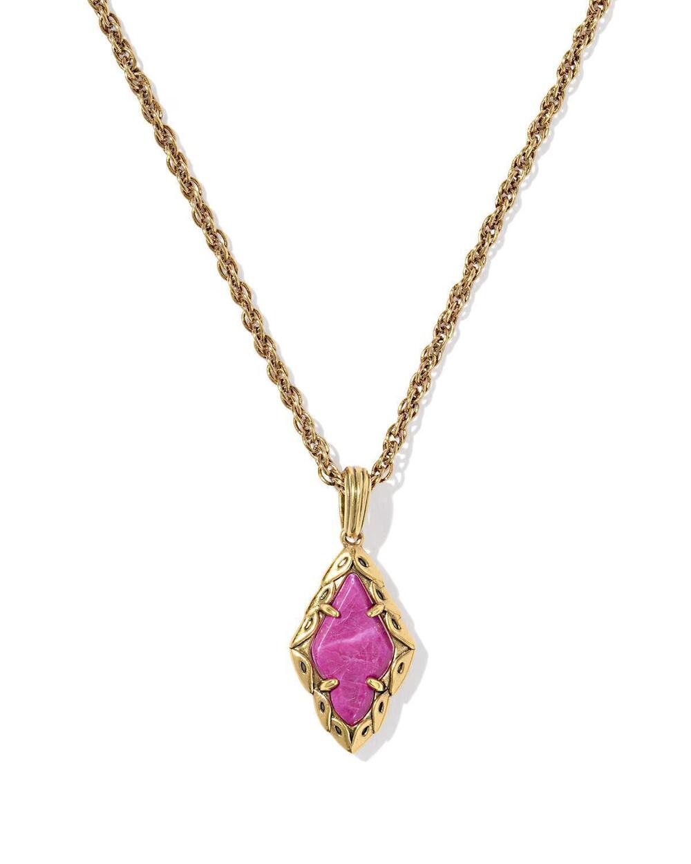 NEW KENDRA SCOTT women's adeline vintage short pendant necklace in dark fuchsia